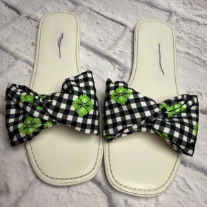 Kate Spade Bikini Sandal in Rad Green New Gingham Jacquard